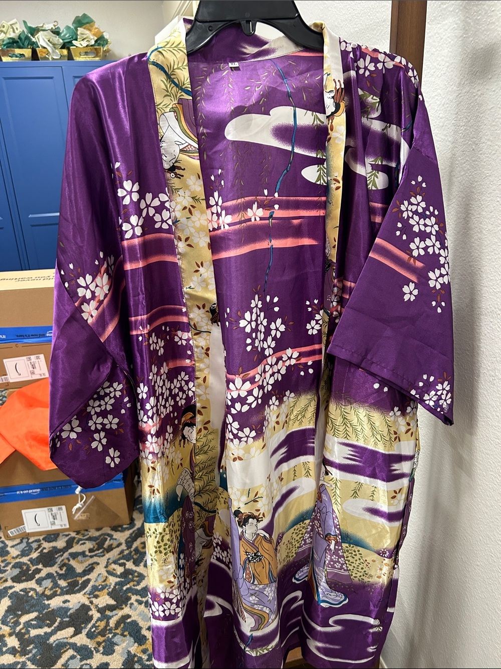 Purple Floral Satin poly Kimono Jacket sleepwear dark fairy Whimsigoth
